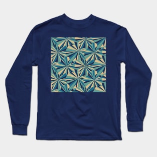 Retro Abstract Blue Geometry Long Sleeve T-Shirt